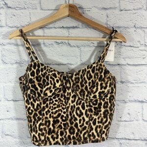 NWT Forever 21 Leopard Print Sleeveless Black Tan Corset Top Sz Small
